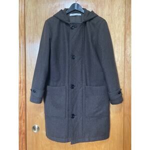 Uniqlo x Lemaire 2015 Dark Olive Green Cashmere Blend Wool Hooded Coat Size S